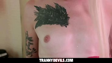 Tattooed Shemale Gets Boyfriend’s Dick In Her Tight Asshole