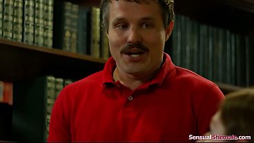 Feminine tgirl is fucked in the library