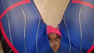 Big Cock Shemale in Dva Cosplay and pink Thong Jerking Off and Cumshot after Anal Masturbation with Big Dildo and Butt Plug