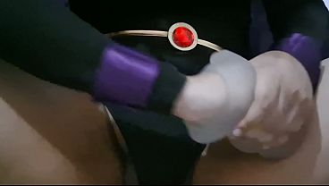 Dominant Big Dick Transsexual in Raven Cosplay Fucks and Cum inside Clear Fleshlight